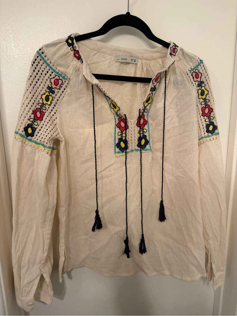 Cream Embroidered Boho Peasant Blouse